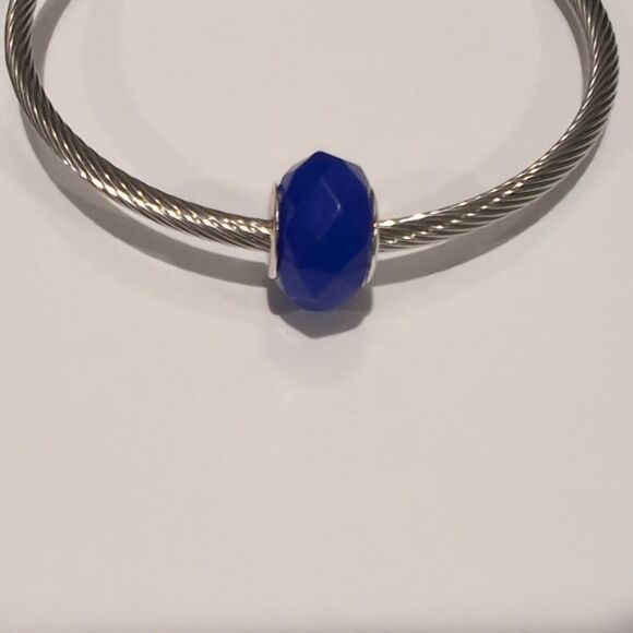 Silver‎ Blue Faceted Charm for Pandora Style Bracelet - Picture 2 of 4